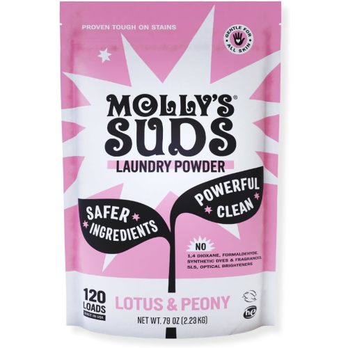 Molly's Suds Original Laundry Detergent Powder | Clean Laundry Detergent Powder for Sensitive Skin | Simple, Effective Ingredients, Stain Fighting | 120 Loads (Lotus & Peony)