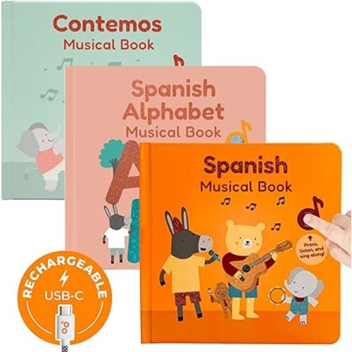 Cali's Books Back to School Spanish Sound Book Bundle for Toddlers | 3 Rechargeable Books for Learning Spanish | Spanish Alphabet, Counting & Nursery Rhymes | Libros en Español para Bebés y Niños