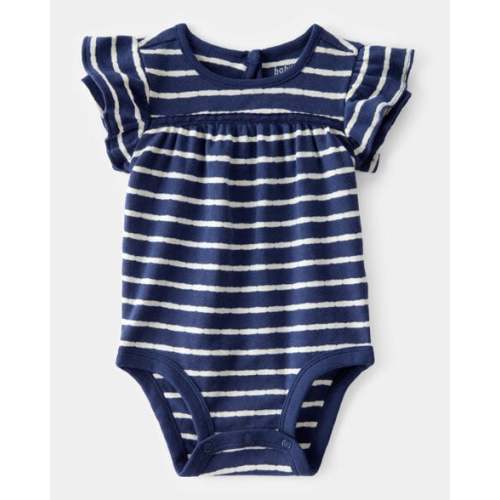 Baby Pointelle Striped Ruffle Short-Sleeve Bodysuit - Navy/White - OshKosh | Carter's