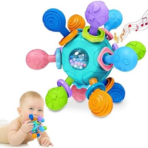 Baby Teething Toys for Babies Infants, Tummy Time Montessori Toys for Babies, Newborn Infant Rattles Chew Sensory Toys, Baby Shower Gifts for Boys
