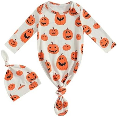 Newborn Boy Girl Coming Home Outfit Baby Infant Sleeper Gown Nightgown Outfits Cute Fall Winter Pajamas and Hat