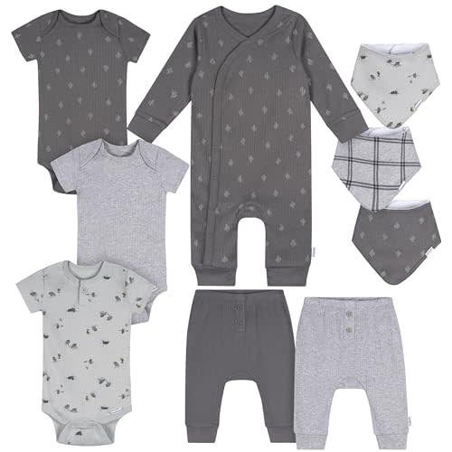 Gerber Baby 9-piece Baby Gift Set for Newborn Boys & Girls – Premium Cotton Baby Essentials Layette Set