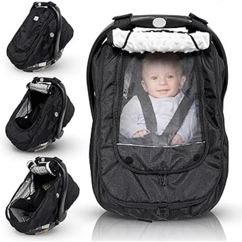 Waterproof Baby Car Seat Cover | Windproof Carseat Cover for Babies | Infant Car Seat Cover for Boys, Girls & Carseat Covers Baby Girl | Universal Fit (Black)