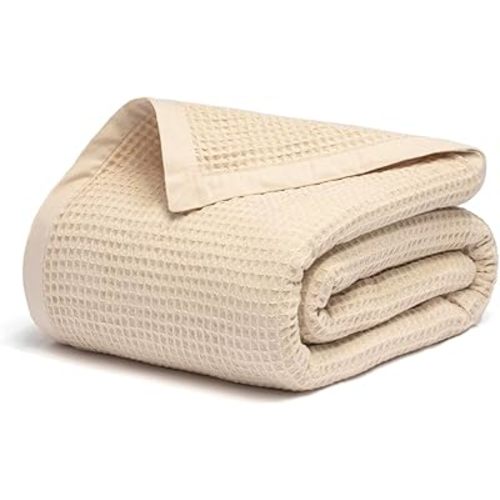 Salt Earth GOTS Certified 100% Organic Cotton Throw Blanket, 60" X 80" Waffle Blankets & Throws for Bed, Throw Blanket for Couch,Modern and Cozy Blanket, All Seasons, Comfy Soft Blanket (Parchment)
