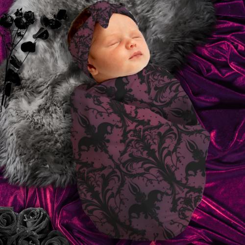 Burgundy Lace Goth Victorian Swaddle Blanket, Pastel Goth Baby Swaddle, Witchy Floral Blanket + Headband Bow or Hat, Heavy Metal Baby