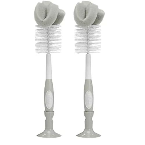 Dr. Brown's Baby Bottle Cleaning Brush with Sponge, Scrubber and Nipple Cleaner, Grey 2 Pack