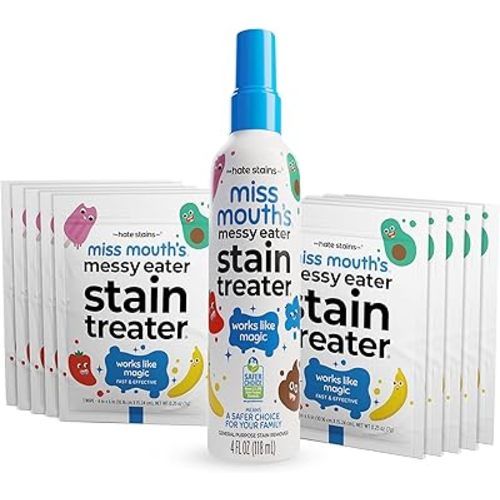 Miss Mouth's Messy Eater Stain Treater Spray - 4oz & 10 Wipes Stain Remover - Newborn & Baby Essentials - No Dry Cleaning Food, Grease, Coffee Off Laundry, Underwear, Fabric