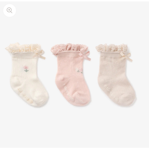 Floral Ankle Non Slip Baby Socks 3 pack PINK / 0-12M