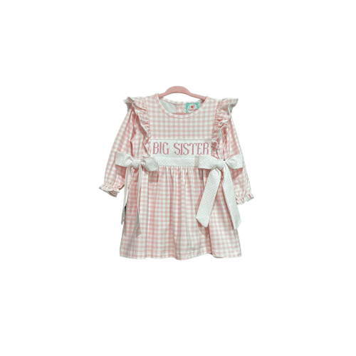Smocked Gingham Big Sister Dress-Long Sleeve