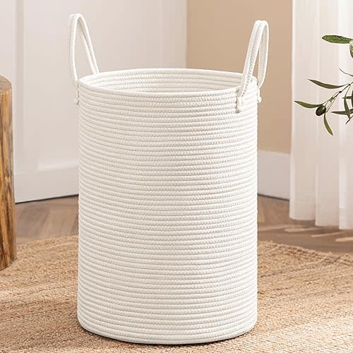 Laundry Basket, 72L Woven Laundry Hamper, Baby Nursery Hamper for Toys, Blanket Basket for Living Room, Clothes Hamper for Bedroom&Baby Room, White
