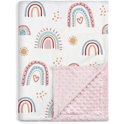 SANDJEST Rainbow Kid Blanket for Girls - 30 x 40 Kids Minky Blanket - Gifts for Kids on Birthday Christmas Nursery Bedroom Decor