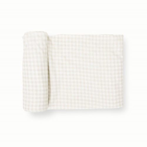 Little Unicorn Premium Stretch Knit Swaddle Blanket | Super Soft with Optimal Stretch & Breathability for swaddling (Tan Gingham)