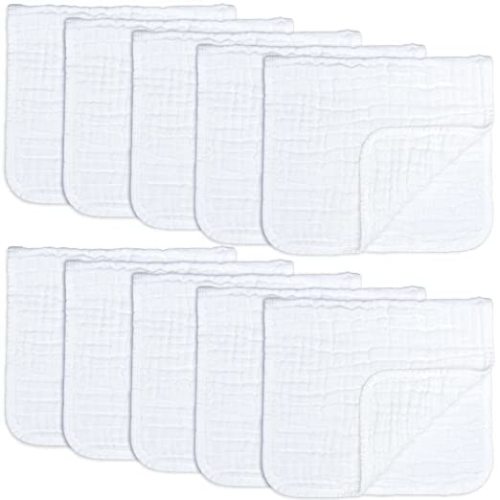 Comfy Cubs Muslin Burp Cloths Large 100% Cotton Hand Washcloths for Babies, Baby Essentials 6 Layers Extra Absorbent and Soft Boys & Girls Baby Rags for Newborn Registry (White, 10-Pack, 20" X10") - 10-Pack 20"X10"