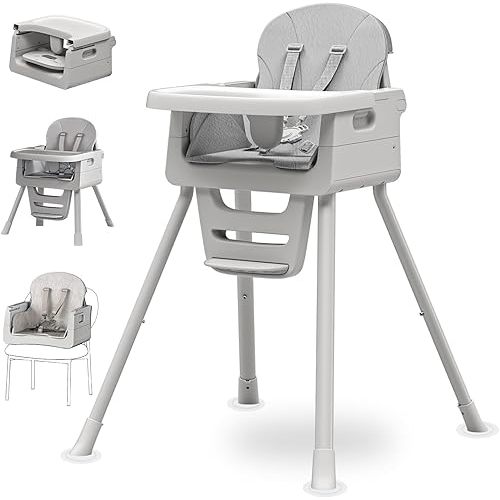 Portable 3 in 1 High Chairs for Babies and Toddlers, Convertible Baby Feeding Chair with Tray, Easy Clean Baby High Chair for Toddler with Foot Rest, Infant Highchairs & Booster Seats with Cush Grey