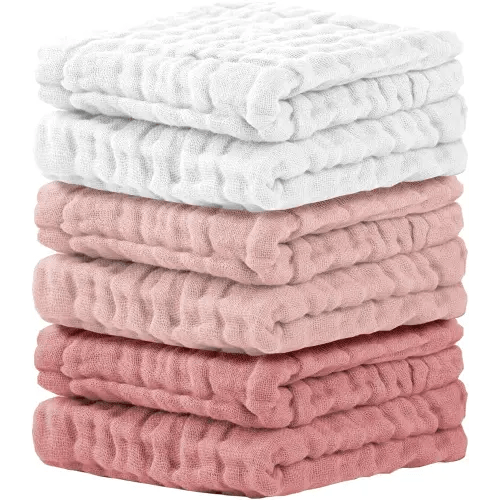 Cuddle Campus Baby Washcloths 6 Packs, Muslin Washcloths Baby,Cotton Burp Cloths, Extra Absorbent and Soft Wash Clothes for Newborns, 12x12 Inches