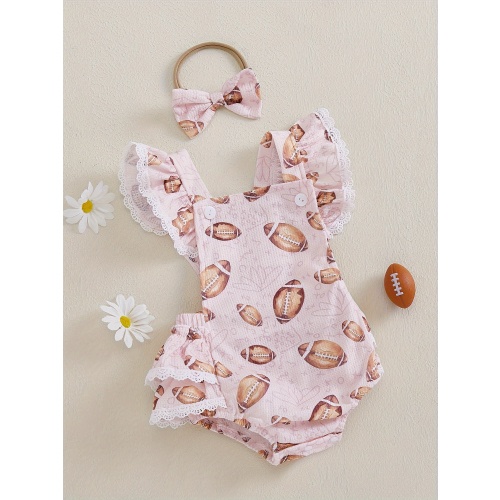girl's rugby print romper set ruffle lace - Temu