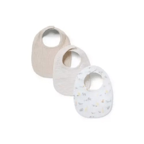 Baby Fluffy Bunny Heather, Jet Ivory Animal Friends Toile And Jet Ivory Stripe Baby Bib 3-Pack by Janie and Jack