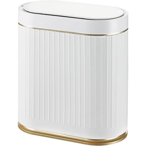Bathroom Trash Can with Lid Automatic 2 Gallon Motion Sensor Garbage Bin, 7.5 Liter Smart Trash Bin with Stripes, Plastic Garbage Can, Narrow Trash Can for Bedroom, Office, Bathroom