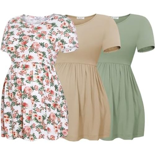 Bearsland Maternity Tops Short Sleeve Scoop Neck Breastfeeding Shirt Pregnancy Clothes