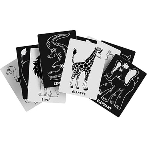 Lalo Art Cards - High Contrast Baby Cards, Black and White Baby Cards, Printed with Soy-Based Ink, Set of 9 High Contrast Cards, Ideal Baby Gift for Development - Safari Animals
