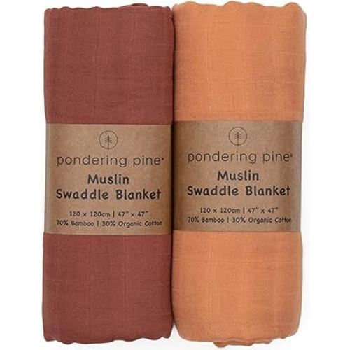Organic Muslin Swaddle Blanket - Baby Receiving Blankets Neutral - Organic Muslin Solid Color Swaddle Blankets, Earth Tone Collection, XLarge Soft and Breathable, 2 Pack, 47" x 47"