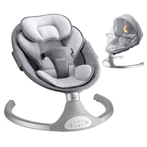 Baby Swing for Infants | Electric Bouncer for Babies,Portable Swing for Baby Boy Girl,Remote Control Indoor Baby Rocker with 5 Sway Speeds,1 Seat Positions,10 Music and Bluetooth (Gray) - gray