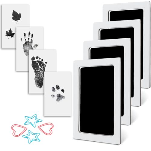 MengNi Baby Footprint Kit Hand Footprint Kit Dog Paw Print Kit Clean Touch Ink Pad Inkless Hand and Footprint Kit Handprint Kit Baby Registry Search with 4 Ink Pads and 8 Imprint Cards