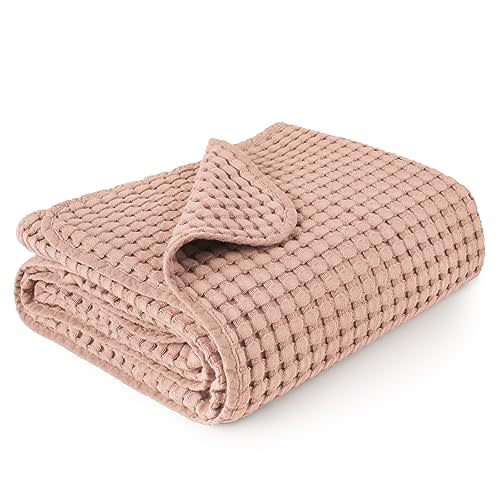 Konssy Waffle Baby Blankets, Nursery Blankets for Boys Girls, Swaddle Blankets Neutral Soft Lightweight Toddler and Kids Throw Blankets(Blush Pink)