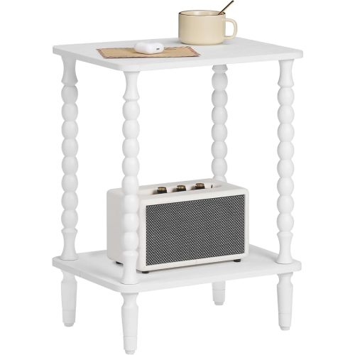 HOOBRO End Table, 2-Tier Small Side Table with Spindle Legs, Nightstand with Storage Shelves, Sofa Side Table, for Small Space, Living Room, Bedroom, White WT189BZ01