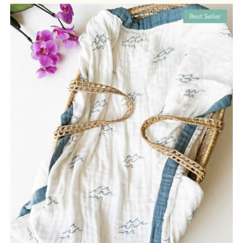 Simple Wave Bamboo Blanket - Ocean Nursery Decor | 6 Layers – Coca + B.