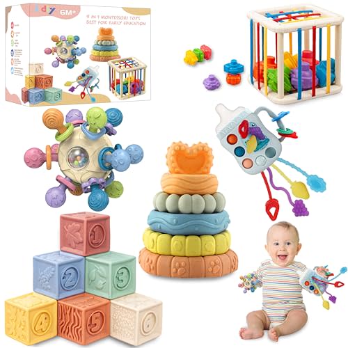 i diy Baby Toys 0-6-12 Months,Montessori Toys for babise 0-6-12-18 Months,Incl Pull String Toy & Shape Sorter & Stacking Baby Block & Manhattan Ball & Baby Blocks,Montessori Baby Toys for 1 + Year