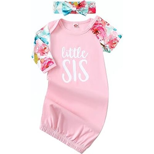 AMAWMW Newborn Baby Girl Little Sister Sleeper Gown Stripe Long Sleeve Nightgown Pajamas Gifts Stuff Essential Outfit