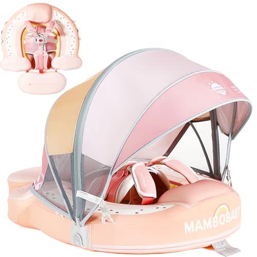Baby Floats for Pool with Canopy Removable Sun Protection Canopy Mambobaby Float Non Inflatable Upgrade Add Tail Avoid Flip Waterproof Skin-Friendly Infant Swim Float 3-24 Months