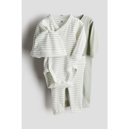 4-piece Pointelle Jersey Gift Set, Light khaki green/striped