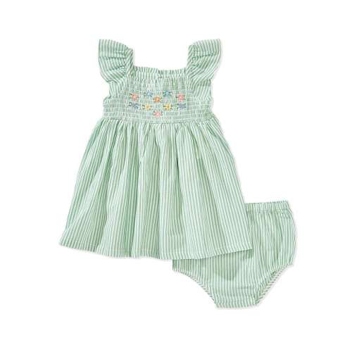 Little Me Baby Girls 12-24 Months Flutter-Sleeve Striped Flower-Embroidered A-Line Dress