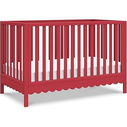 DaVinci Sammy Scallop 4-in-1 Convertible Crib in Strawberry Red, GREENGUARD Gold Certified