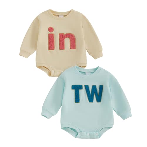 GOOCHEER Newborn Twins Matching Outfits Baby Girl Boy Twin Bubble Romper Bodysuit Oversized Sweatshirt Fall Winter Clothes