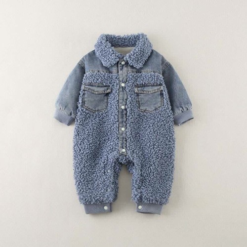 Baby Denim Blue Warm Fleece Romper | SIZE 6-12M