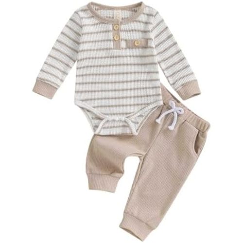 Newborn Baby Boy Clothes Pants Outfits Toddler Striped Long Sleeve Romper Bodysuit Set Soft 2024 Fall Winter Outfit
