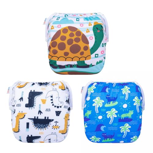 ALVABABY 3 Pack Large Swim Diapers, Baby/Toddler/Infant Snap Adjustable Reusable Swim Diaper Baby Gift for Boy and Girl 3ZSWY44