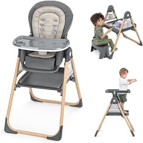 Ingenuity Proper Positioner Create Up Baby High Chair, 9 Modes of Use, Toddler Tower, Table and Chair, Foldable, Adjustable Footrest, 90 Degree Posture Aids Digestion, Ages 0-5 Years - Wesley