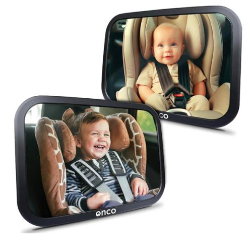 Onco Baby Car Mirror Rear Facing (2 Pack) - 100% Shatterproof & Shakeproof, Award-Winning Convex Car Mirror for Baby with 360° Rotation, Newborn Essentials (9.6 x 6.9 in)