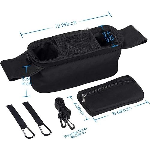 Lupantte Universal Stroller Organizer with 2 Insulated Cup Holders, Stroller Accessories, for Carrying Diaper, iPhone, Toys & Snacks, Fits Britax, Uppababy, Baby Jogger, and BOB Stroller