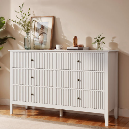 Winston Porter Modern White Fluted 6 Drawer Dresser | Wayfair