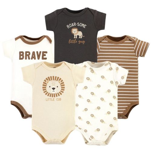 Hudson Baby Infant Boy Cotton Bodysuits, Brave Lion 5 Pack, 12-18 Months