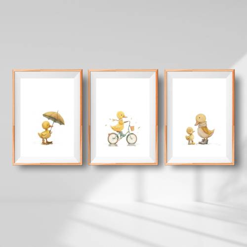Set of 3 Duck Nursery Prints, Duck Nursery Decor, Duck in Boots, Gender Neutral Duck Prints, Yellow Nursery, Kids Room Art, Duck Wall Art