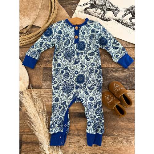 Blue Paisley Button Romper