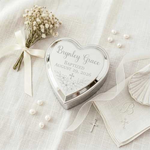 Personalized Heart Keepsake Jewelry Box - For Girl Baptism, First Communion, Confirmation and Dedication
