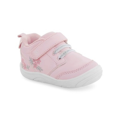 Stride Rite 360 Taye 2.0 Kid's Machine Washable Adjustable Width Easy On/Off First Walking Shoe, Color: Light pink, Size: 4
