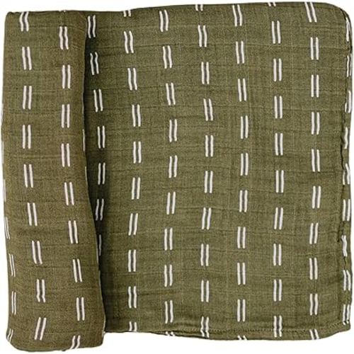 Mebie Baby Olive Strokes Muslin Swaddle, Modern and Neutral Swaddle Blanket for Baby Girl or Boy, Soft Baby Blankets, Newborn Swaddle Blanket, 0-3 Month, Comfy Wrap, Baby Essentials & Gifts